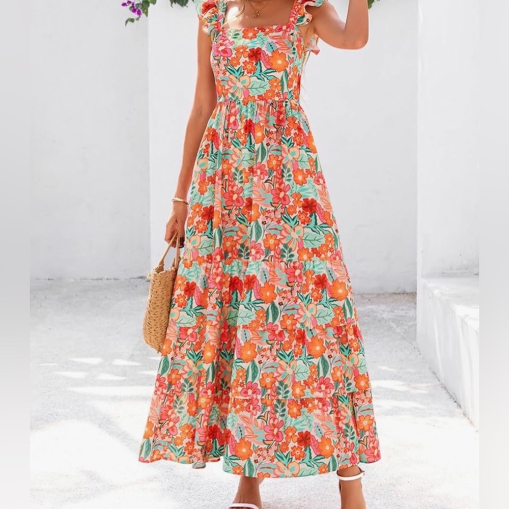 Floral Sleeveless Dress with Ruffle Straps Maxi Dress